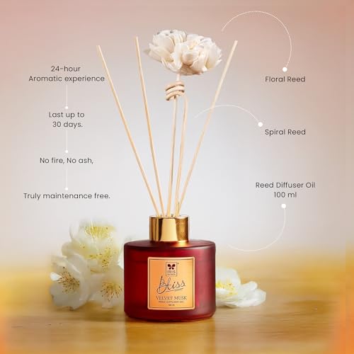 Image of IRIS Bliss Velvet Musk Reed Diffuser Set - Luxury Home Fragrance with Long-Lasting Natural Aroma Oil for Home, Bedroom, Living Room, and Office | Aromatherapy Air Freshener Set (100ml)