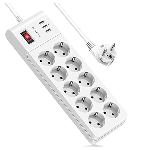 AUOPLUS Regletas Enchufes,Enchufe Multiple con 10 Toma de Corriente y 3 USB Puertos,Regleta Inteligente con Proteccion Sobretension y Interruptores,Regleta Enchufes con USB,Cable de 2M,4000W/16A,Blanc