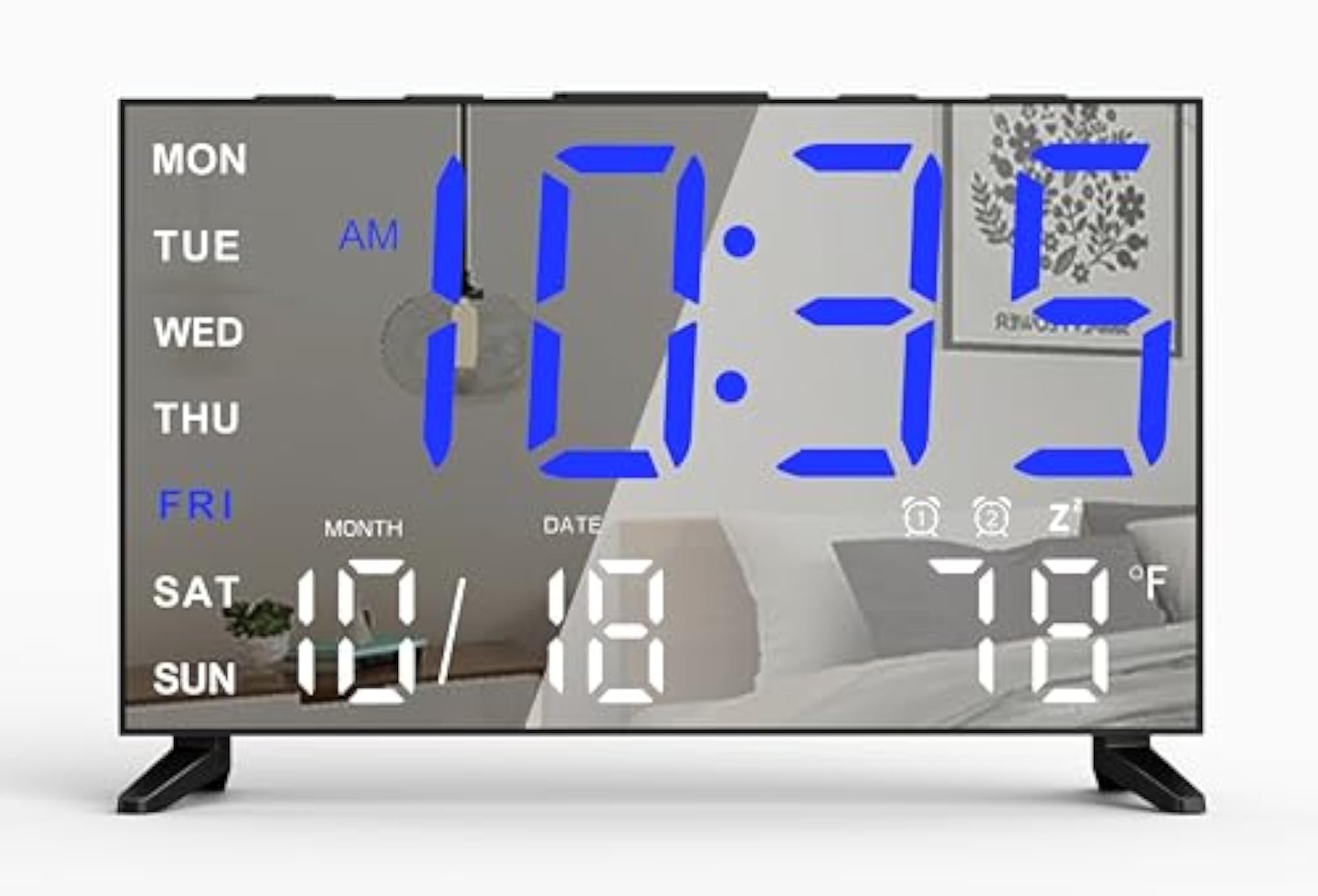 Digital Mirror Alarm Clock with Date and Temperature Display