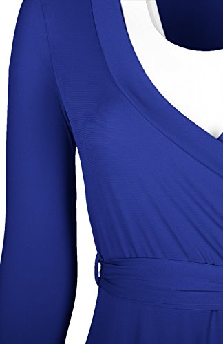 Image of Women's 3 /4 Sleeve Deep V-Neck Maxi Faux Wrap Solid Plus Size Dress
