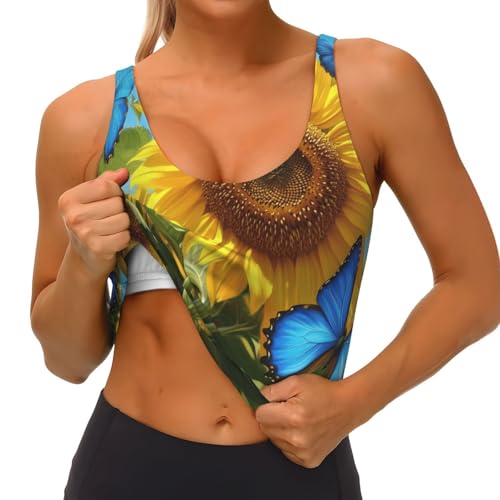 Camiseta deportiva para mujer Mexpekil para yoga y fitness con estampado de flores amarillas 5