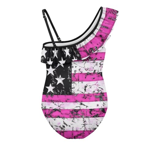 Image of Xpyiqun Swimsuits for Girls 3-14 1-Shoulder Ruffle Bathing Suit One Piece Adjustable Halter Swimming Wear