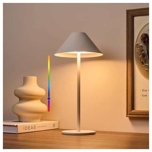 Bojim Lámpara de Mesa Inalámbrica, 4000mAh Lámparas de Mesa Táctil Regulable con 10 RGB Colores, IP54 Lámpara de Escritorio Portátil de Para Exterior Restaurante Dormitorio Salon (Blanco)