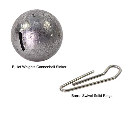 Croch 80pcs Fishing Weights Sinkers Cannonball Weights Drop Weights Texas Rigs Boat Sinker Weights Kit, Including 4 Sizes Cannonball, Fishing Swivel Snaps and Hooks with Free Tackle Box.