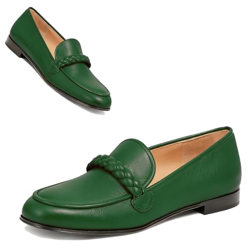 Image of MOOMMO Women Comfortable Suede Loafer Flats Round Closed Toe Slip On Penny Loafers Knitted Strap Oxford Loafer Shoes for Office Ladies Work Daily Casual Club Driver Flats Spring Elegant 4-11 M US
