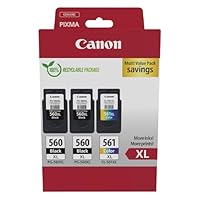 Canon Cartuccia 3 Cartucce per Stampante Originali ad Alta Capacità PG-560XL/CL-561XL (2 x Nero, 1...