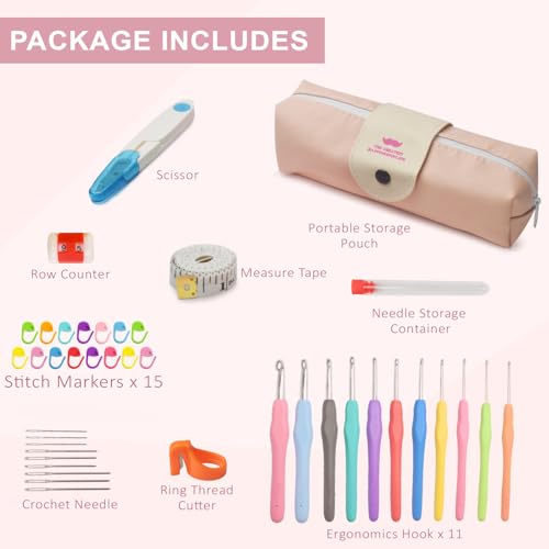 Image of BLISSO 41 Pcs Crochet Kit for Beginners Adults - Ergonomic Crochet Hook Set for 1000's of DIY's | Rakshabandhan Gift for Sister (Mini Blush Edition)