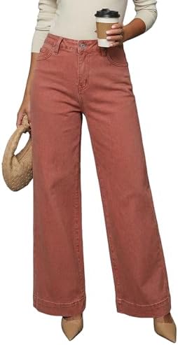 DOKOTOO Women's Casual High Waisted Jeans Stretch Button Wide Leg...