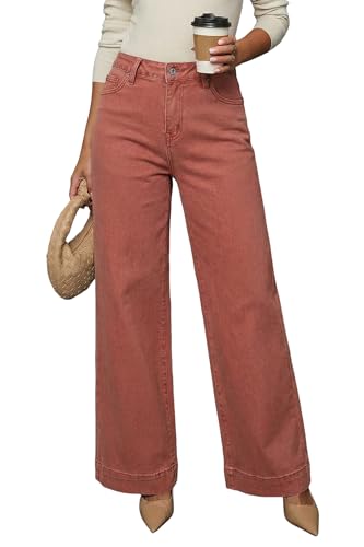 Dokotoo Women's Casual High Waisted Jeans for Women Baggy Wide Leg Loose Stretch Denim Pants Brown 2026 Size 10