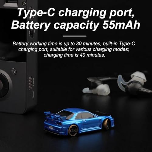 Image of Turbo Racing 1:76 Scale Drift RC Car, Mini Table Racing Model Car with 2.4G Remote Control & Gyro Full Proportional RTR for Adults Hobby Toys Gifts (C64-Blue)