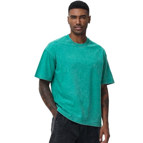 Camisetas de gran tamaño para hombre, camisetas pesadas, cuello redondo, manga corta, camisetas básicas de algodón, unisex, Verde, Medium