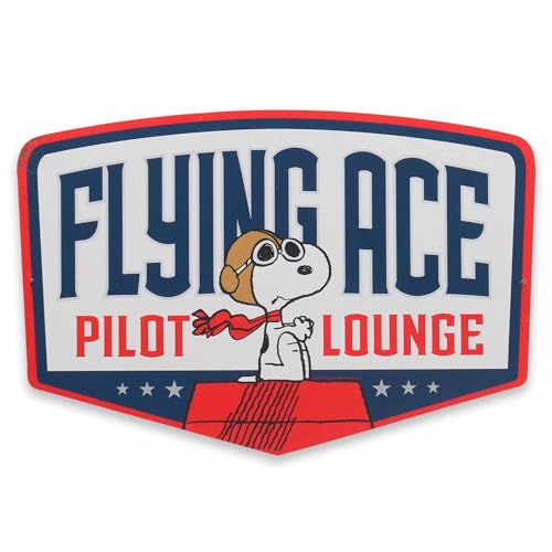 Image of Peanuts Snoopy Flying Ace Pilot Lounge Metal Sign - Vintage Flying Ace Wall Decor for Home Decorating