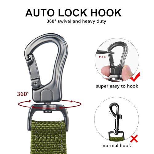 TwoEar 6FT 1IN Strong Green Dog Leash with 2 Padded Handles, Traffic Handle Extra Control, Comfortable Soft Dual Handle, Auto Lock Hook, Reflective Walking Lead for Small Medium and Large Dogs - Image 4