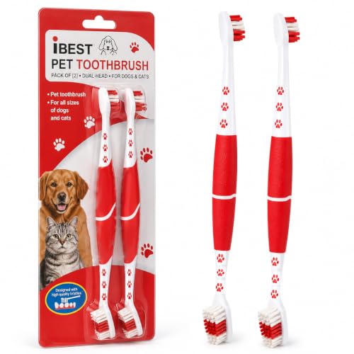 iBest UK Pet Toothbrush for Dogs & Cats | Pack of 2 | DualHead Soft Bristles NonSlip Handle Dental Cleaning & Fresh Breath