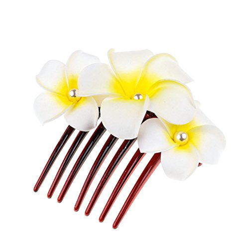 Accesyes Plumeria Hair Clips Hawaii Hairpin Bobby Pin Flower Foam Hair Clip Plumeria Rubra Flower Headpiece Accessory Hair Combs (White)
