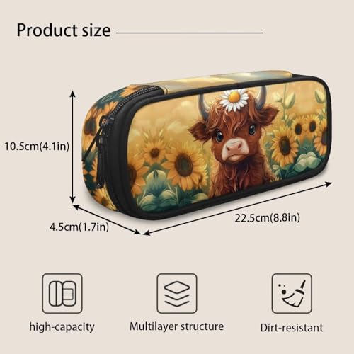 Image of Highland Cow Pencil Case Aesthetic Pen Bag for Kids Girls Boys Pencil Holder Stationery Organzier Large Capacity Storage Pouch School Office Home Desk
