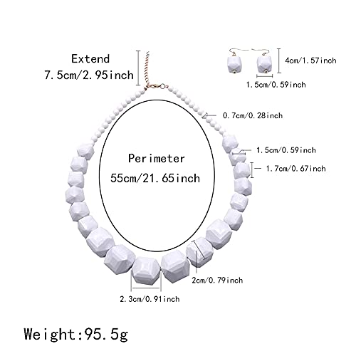 Halawly White Beads Necklace, Acrylic Costume Jewelry for Women Chunky Statement Strand Necklaces with Bracelet Dangle Earrings, Big African Beaded Necklace2