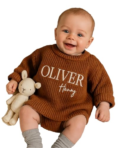 Personalized Baby Knit Cotton Sweater, Custom Newborn Sweater with Hand-Embroidered