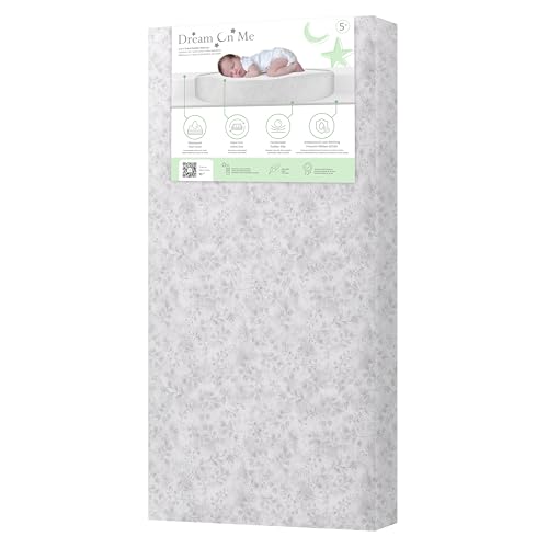 Image of Dream On Me Serene Snooze 5” 2-in-1 Crib & Toddler Mattress, Dual-Sided Infant & Toddler Support, Waterproof & Stain Resistant, GREENGUARD Gold & Baby Safety Alliance Certified – Morning Mist Floral
