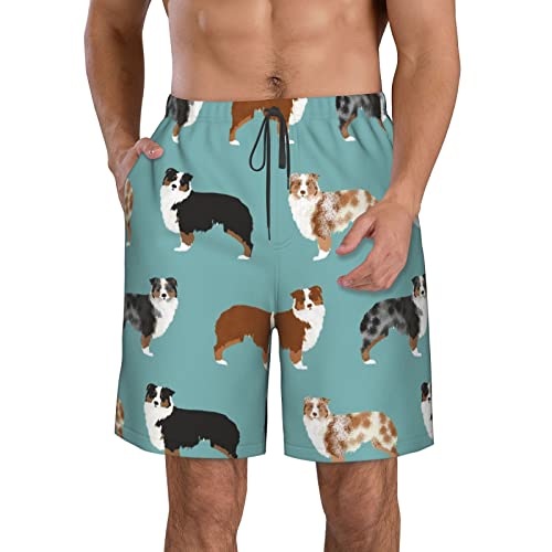Men Comfort Cargo Short Fast Dry Adjustable Drawstring Summer Australian Shepherds Dogs Swim Trunks Large