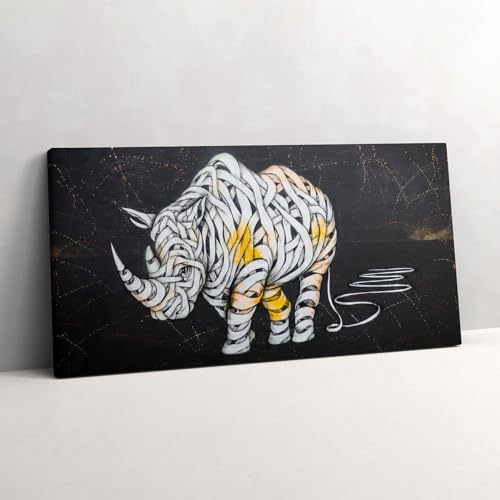 Toile rhinocéros abstrait 120x60cm Wallfluent décoration murale contemporaine peinte pour salon
