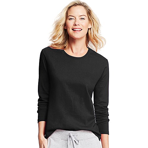 Hanes Women s Long-Sleeve Crewneck T-Shirt, Ebony, L