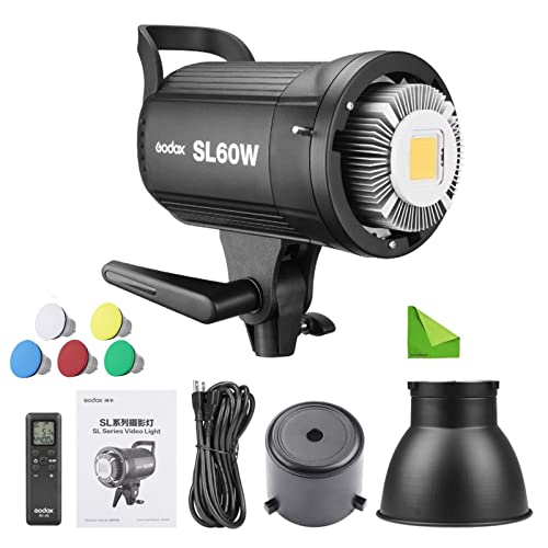 Godox SL-60W SL60W LED Video Light Photography Light 60W CRI95+ Qa>90 5600±300K Bowens Mount, Wirelessly Adjust Brightness, 433MHz Grouping System, for Video Recording, Wedding with Cleaning Cloth