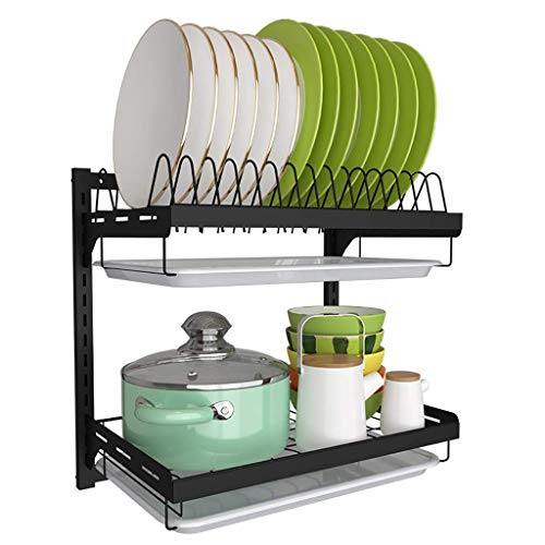 GUHPZA Escurridor De Platos De Pared De Acero Inoxidable 201 Negro con Pintura, Escurridor para Vajilla De Cocina, 2 Capas/3 Capas.,2 Layers