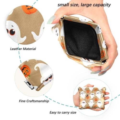 Cute Ghosts & Halloween Pumpkins Squeeze Coin Purse, Leather Coin Purse, Mini Wallet, Compact and Portable, Unisex2