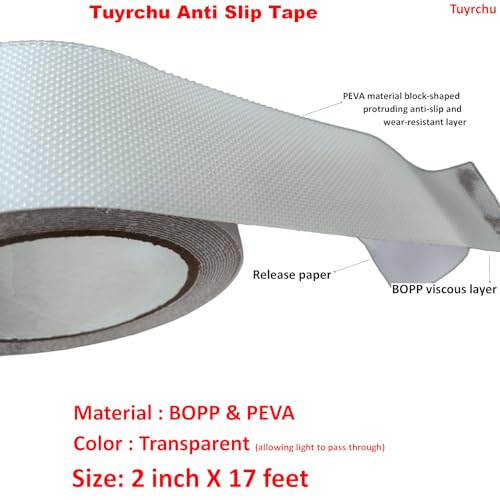 Image of Anti Slip Tape 2 Inch Wide, Waterproof Grip Adhesive Heavy Duty High Traction Friction for Indoor /Outdoor Steps (17 Ft /Clear).