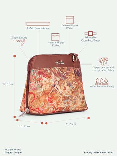 Image of ZOUK Printed Vegan Leather Out Of Office Sling Bag With Adjustable Strap For Women's Girls
