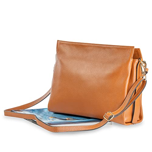 Image of Baroncelli Italian Leather Tote Bag for Women - Pebbled Genuine Leather Medium Handbag with Zipper - Made in Italy