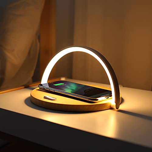 mooas Modern Simple Wireless Charging Nightlight (Wood), Max.15W Fast Wireless Charger, Touch...