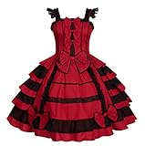 Women Sweet Lolita Dress Victorian Sleeveless Princess Halloween Lolita Cosplay Costumes Lace Layers Maid Dresses 3XL WineRed