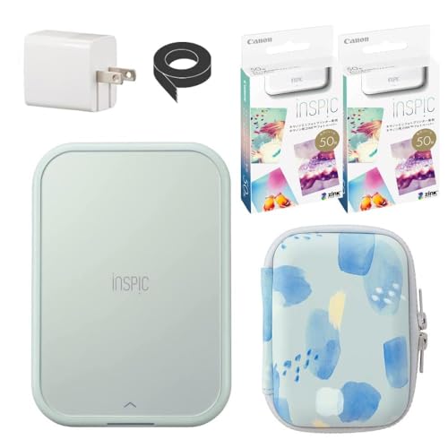 キヤノン スマホ用フォトプリンタ iNSPiC PV-223 スマホプリンタ ＆ 用紙100枚 ＆ USBアダプタ セット (100枚用紙 純正ケースセット, ブルー)（Amazon）
