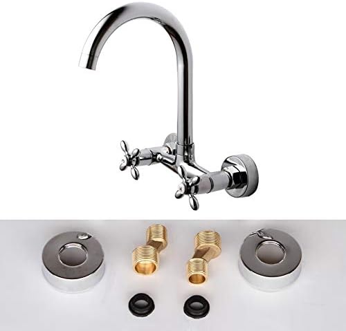 Sink tap Kitchen Sink tap for Bar Farmhouse Commercial, Wall Mounted Kitchen tap, Rotate Vegetable Basin tap, Hot Cold Water Mixer, Mop Pool Tap Double Holes Sink Fau