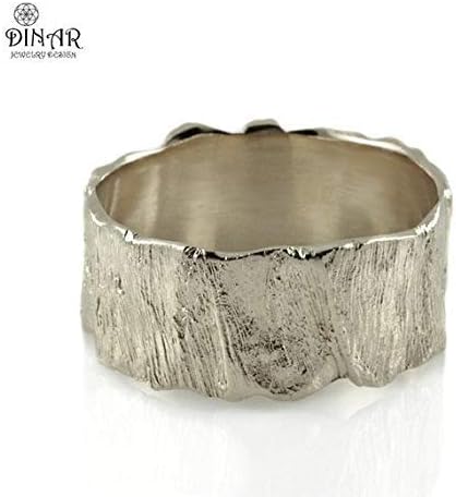 Wide solid sterling silver wedding band hand crafted tree bark Wedding Band, Textured woodgrain wedding ring band,wide unisex band, men's women's band