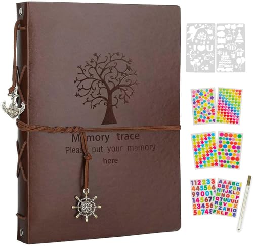 AIOR Album Fotos Autoadhesivo 60 Páginas Blanco, DIY Cuero Scrapbooking Album Original para Aniversario de Boda de Oro Cumpleaños Navidad para Mujer Niña Regalos (Árbol)