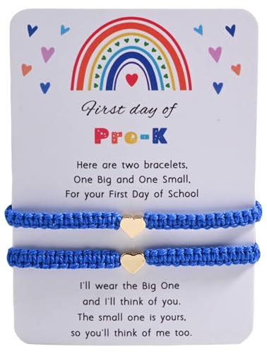 Image of First Day Of Kindergarten Pre K School Mommy And Me Bracelets Gifts, Back To School String Matching Bracelet Set For Mom Daughter Son