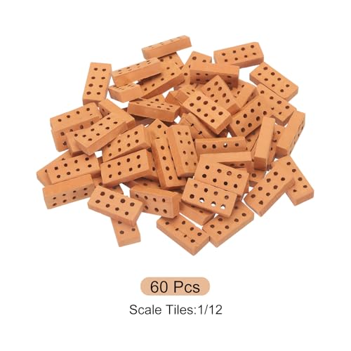 sourcing map Miniatur Ziegelstein Lehm Mini Wand Ziegel Modell Ziegelbau Set für Modellbau Puppen Haustier Häuser Garten Rot Pack von 60 Skala 1/12 20x9x4.5mm/0.79x0.35x0.18