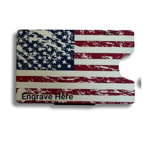 Storus Smart Wallet RFID Blocking Card Holder Money Clip for Men, Military, Veterans, Gift with Engraving Option on Flat Side - Distressed American Flag
