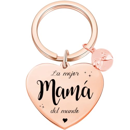 Tecreo Llavero La Mejor Mamá del Mundo, Corazón de Oro Rosa, 30 mm, Regalo de llavero para Mamá, Regalos para el día de la Madre, Regalos de Cumpleaños para Mamá
