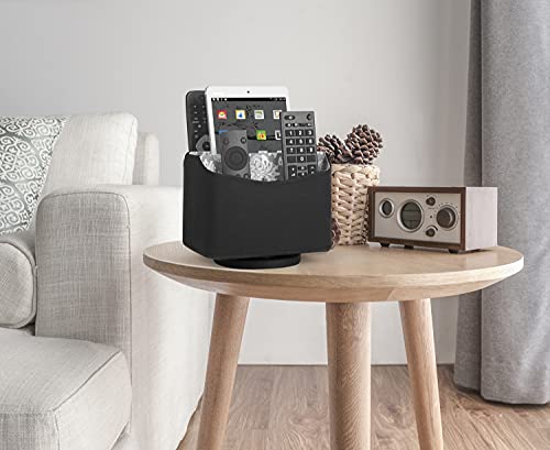 Hofferruffer Elegant Spinning Remote Control Holder, Remote Controller Holder, Remote Caddy, Media Storage Organizer, Spinning Remote Control Organizer, 7.3X 5.5 X 6 Inches, Nice Black Pu Leather #TOP1