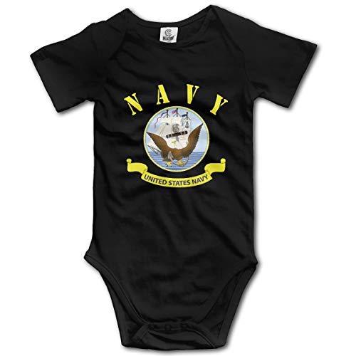 FRTSFLEE Flag of The United States Navy Baby Onesies Unisex Funny Short-Sleeve Toddler Clothes Cute Cotton Bodysuits ,Black ,0-3M