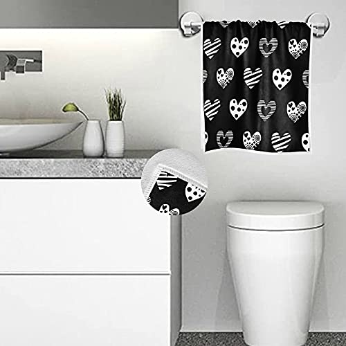 KOCOART Mothers Day Kitchen Dish Towel Black White Hearts Bath Hand Towel Guest Fingertip Towel for Bathroom 16x30 in Soft Multipurpose Decorative Dishcloth Washcloth for Spa Sport Gym