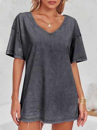 Flowyair Womens Oversized T Shirts Summer Loose Fit Cotton Short Sleeve Basic Tees Casual V Neck Boyfriend Tunic Tops3