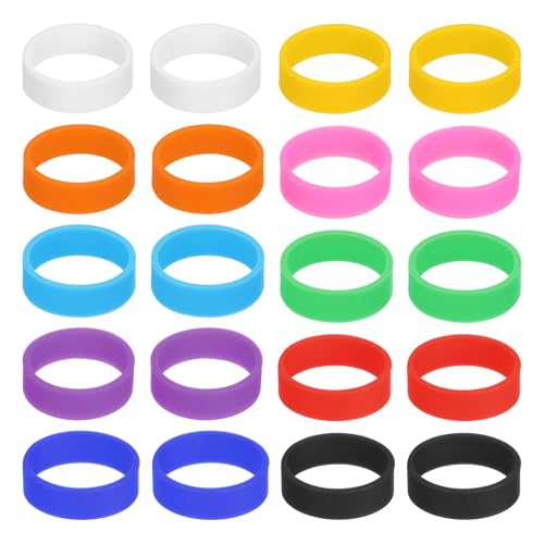 uxcell 20Pcs Silicone Rubber Bands, 20x7mm Rubber Bands Rings Cable Ties Strong Elastic Bands for Cord Wrapping Bag Wraps, Red/Orange/Yellow/Green/Dark Blue/Blue/Purple/Black/White/Pink