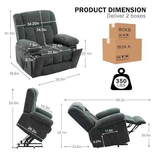 Sillón Chenille reclinable con soporte eléctrico beige miniatura 2