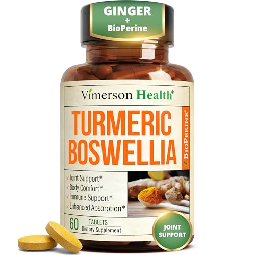 Boswellia Serrata Turmeric Curcumin Supplement: Organic Tumeric Boswellia Extract Ginger & BioPerine for Max Absorption Inflammation & Joint Supplements for Men & Women Non-GMO 60 Tablets