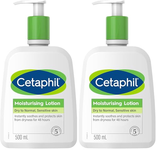 CETAPHIL Moisturising Lotion for Dry to Normal Skin 500ml, 48 Hour Hydration, Fast absorbing, For Sensitive Skin, With Glycerin & Panthenol, Hypoallergenic, Dermatologist Tested (Pack of 2)